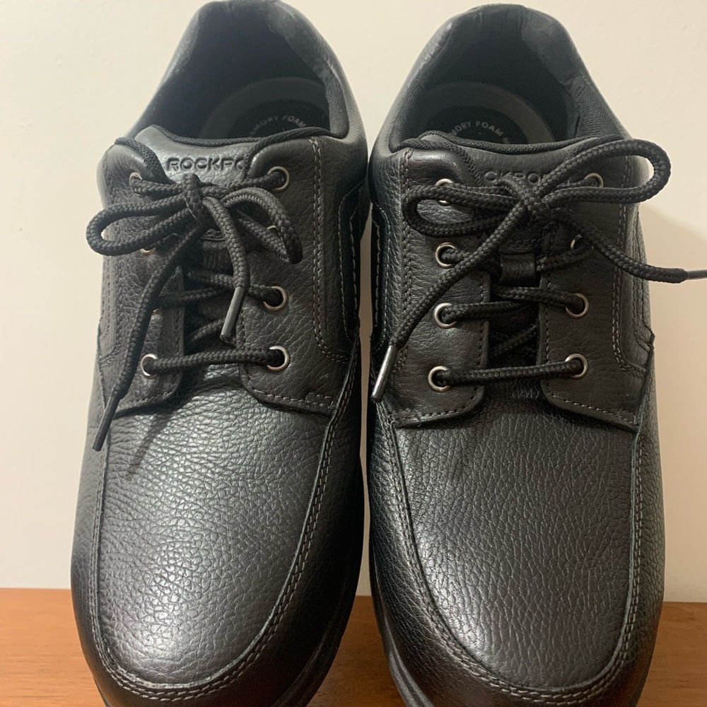 Rockport Black Oxford Shoes Pebbled Leather Comfort